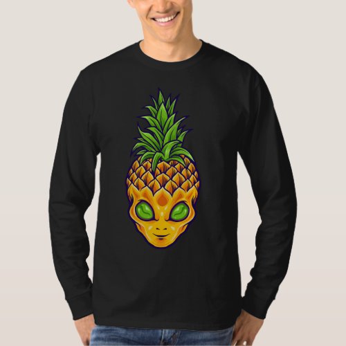 Tropical Fruit Hawaiian UFO Green Eyed Alien Pinea T_Shirt