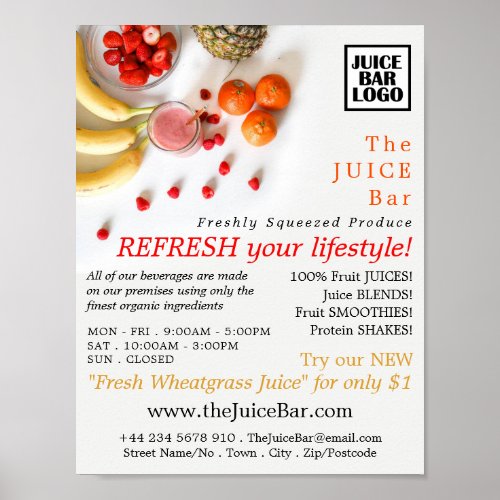 Tropical Fruit Juice Bar Advertising Poster