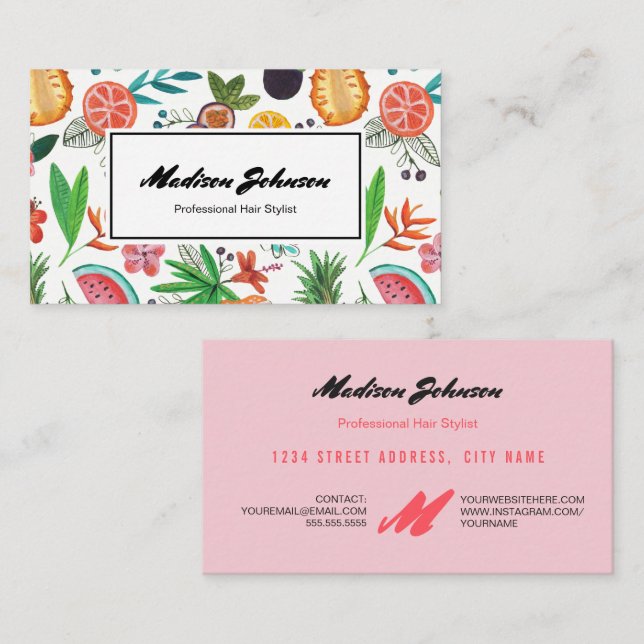 Tropical Fruit Monogram Custom | Business Cards (Front/Back)
