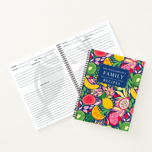 Tropical Fruit Monogram Summer Pattern Recipes Notebook (Inside)