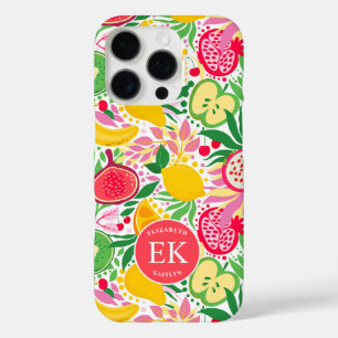 Tropical Fruit Monogram Watercolor Summer Pattern iPhone 16 Pro Case
