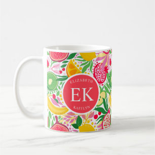 Tropical Fruit Monogram Watercolor Summer Pattern Coffee Mug