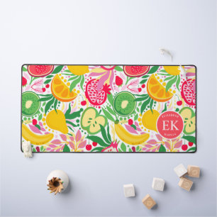 Tropical Fruit Monogram Watercolor Summer Pattern Desk Mat