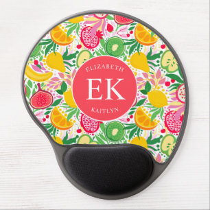 Tropical Fruit Monogram Watercolor Summer Pattern Gel Mouse Pad
