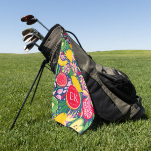 Tropical Fruit Monogram Watercolor Summer Pattern Golf Towel