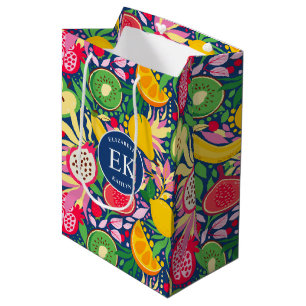 Tropical Fruit Monogram Watercolor Summer Pattern Medium Gift Bag