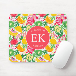 Tropical Fruit Monogram Watercolor Summer Pattern Mouse Pad