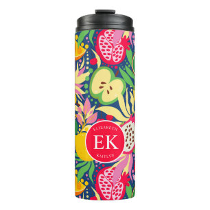 Tropical Fruit Monogram Watercolor Summer Pattern Thermal Tumbler