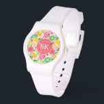 Tropical Fruit Monogram Watercolor Summer Pattern Watch<br><div class="desc">The Tropical Fruit Monogram Watercolor Summer Pattern Watch combines vibrant style and functionality in a stunning accessory. Featuring a lively watercolor design of tropical fruits, this watch brings a refreshing, tropical vibe to your wrist. The addition of a personalized monogram adds a unique, customized touch, making it a perfect gift...</div>