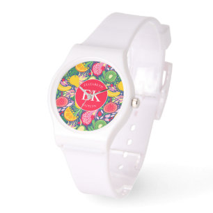 Tropical Fruit Monogram Watercolor Summer Pattern Watch