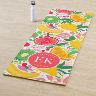 Tropical Fruit Monogram Watercolor Summer Pattern  Yoga Mat
