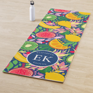 Tropical Fruit Monogram Watercolor Summer Pattern Yoga Mat