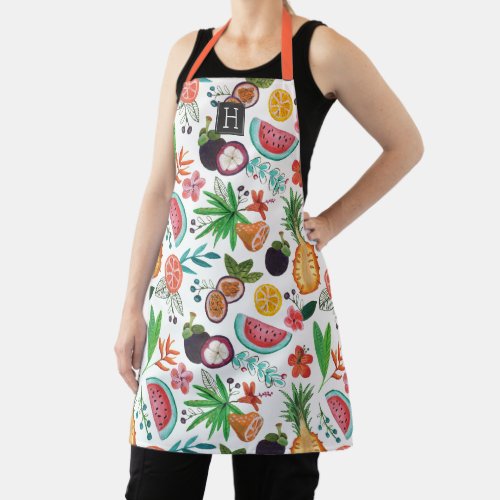 Tropical fruit multi_color summer all_over print apron