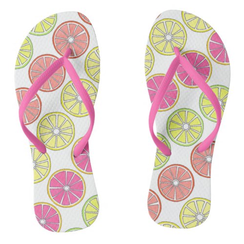 Tropical Fruit Orange Lemon Lime Grapefruit Slices Flip Flops