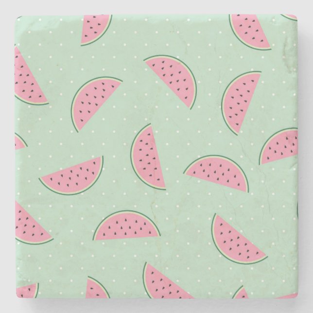 Tropical Fruit Paint Splatter Pattern Stone Coaster (Front)