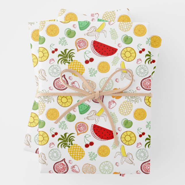 Tropical Fruit Pattern  Wrapping Paper Sheets (In situ)