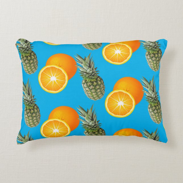 Tropical Fruit Pineapple Orange Pattern Accent Pillow (Front)
