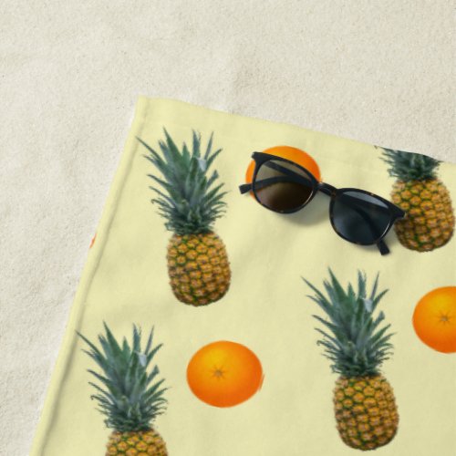 Tropical Fruit Pineapple Orange Pattern Beach Towel