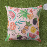 Tropical fruit pink garden all-over print  outdoor pillow<br><div class="desc">Tropical fruit pink garden all-over print. Original art by Caroline Bonne Müller</div>