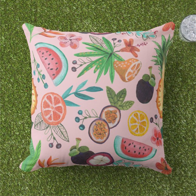 Tropical fruit pink garden all-over print  outdoor pillow (Grass)