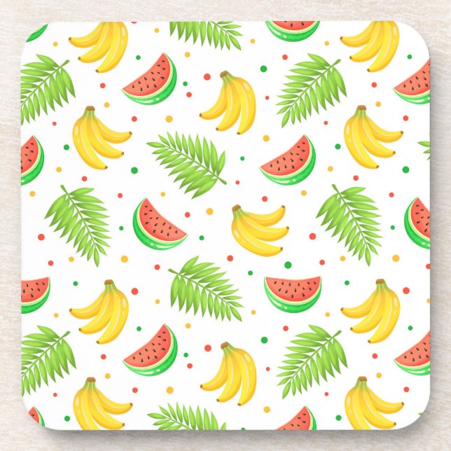 Tropical Fruit Polka Dot Pattern Drink Coaster (Front)