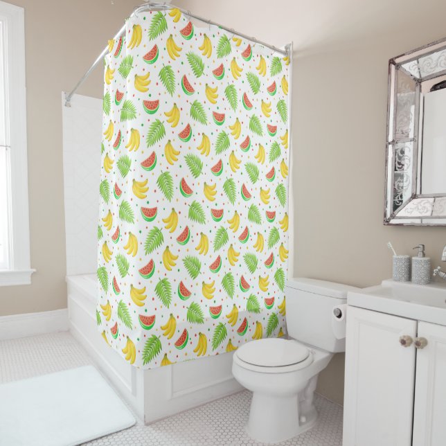 Tropical Fruit Polka Dot Pattern Shower Curtain (In Situ)