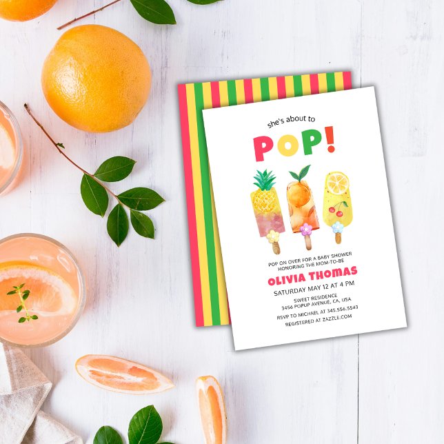 Tropical Fruit Ready To Pop Ice Cream Baby Shower  Invitation (Tropical Fruit Ready To Pop Ice Cream Baby Shower Invitation)