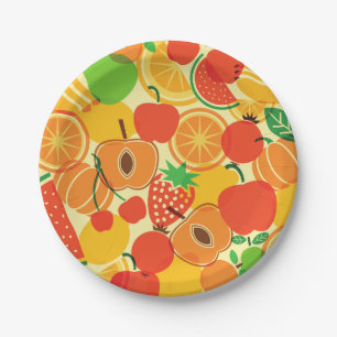 tropical fruit salad citrus apple strawberry paper plates