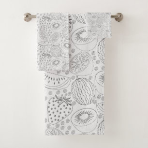 Tropical fruit seamless pattern black and white bath towel set