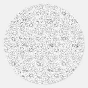 Tropical fruit seamless pattern black and white classic round sticker