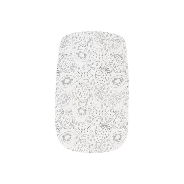 Tropical fruit seamless pattern black and white minx nail art (Left Thumb)