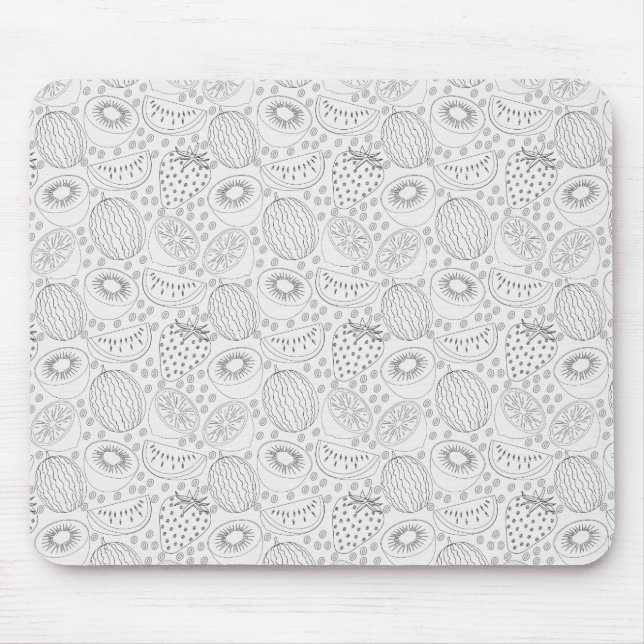 Tropical fruit seamless pattern black and white mouse pad (Front)