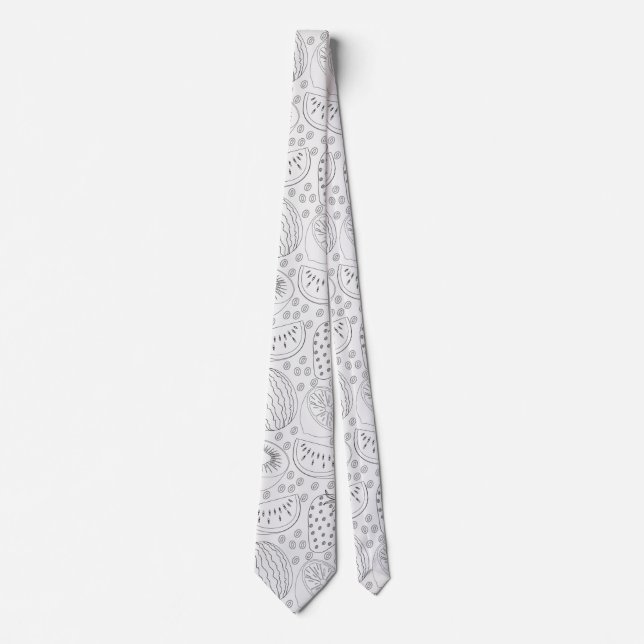 Tropical fruit seamless pattern black and white neck tie (Front)