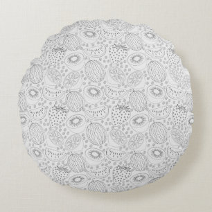 Tropical fruit seamless pattern black and white round pillow