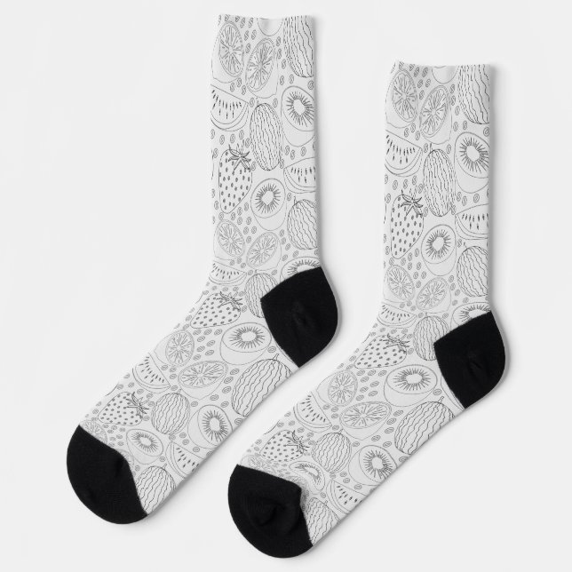 Tropical fruit seamless pattern black and white wr socks (Left)