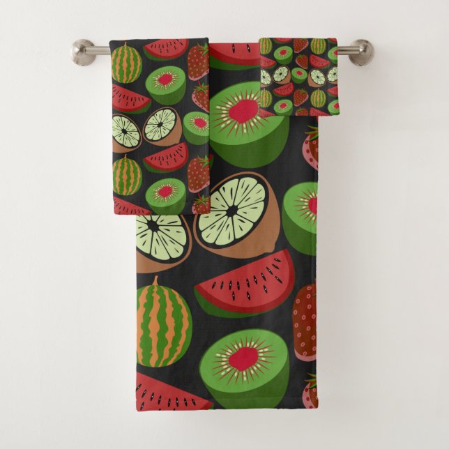 Tropical fruit seamless pattern colorful bath towel set (Insitu)