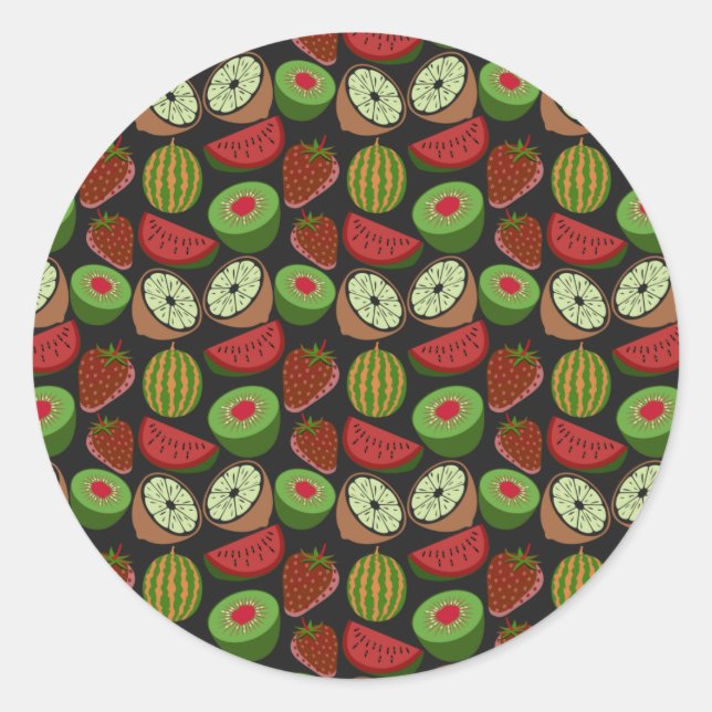 Tropical fruit seamless pattern colorful classic round sticker (Front)