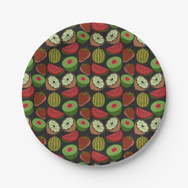 Tropical fruit seamless pattern colorful paper plates (Front)