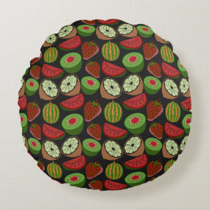 Tropical fruit seamless pattern colorful round pillow