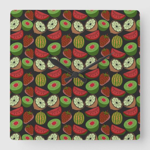 Tropical fruit seamless pattern colorful square wall clock
