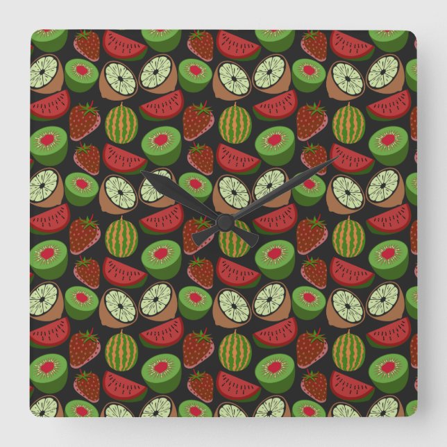 Tropical fruit seamless pattern colorful square wall clock (Front)