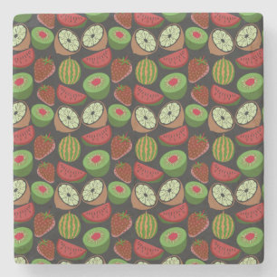 Tropical fruit seamless pattern colorful stone coaster