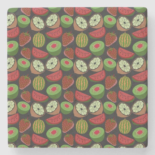Tropical fruit seamless pattern colorful stone coaster (Front)