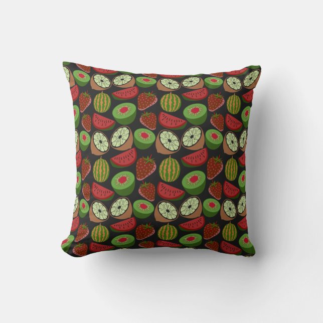 Tropical fruit seamless pattern colorful throw pillow (Front)