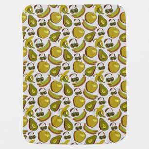 Tropical fruit seamless pattern yellow and white baby blanket