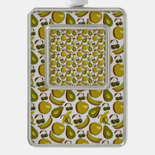 Tropical fruit seamless pattern yellow and white christmas ornament