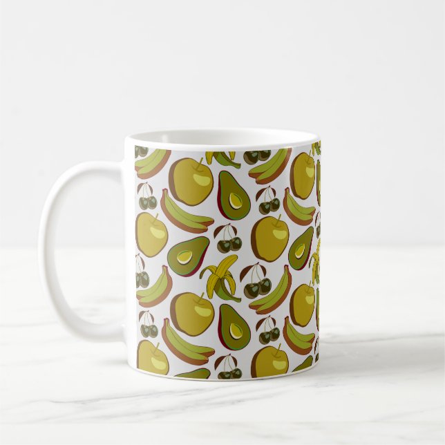 Tropical fruit seamless pattern yellow and white coffee mug (Left)