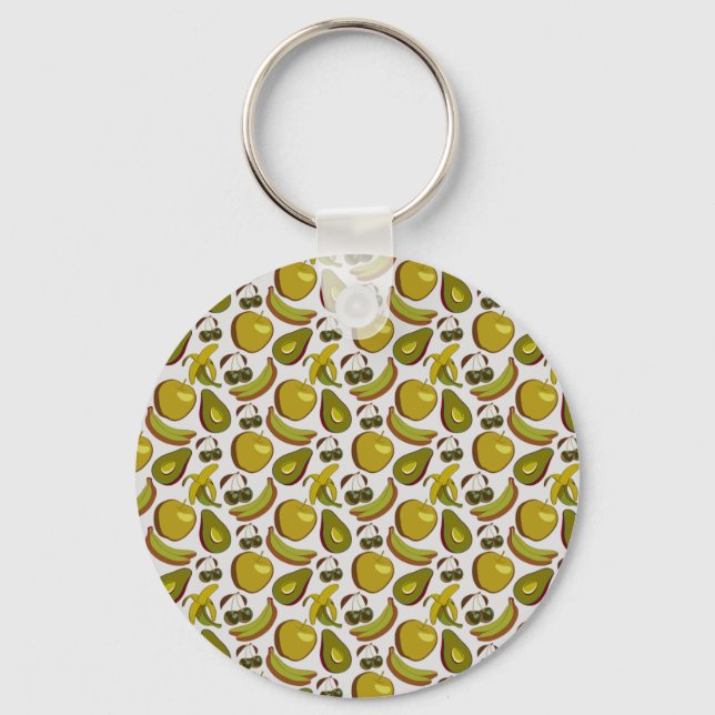 Tropical fruit seamless pattern yellow and white keychain (Front)