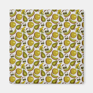 Tropical fruit seamless pattern yellow and white magnet