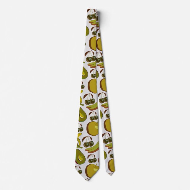 Tropical fruit seamless pattern yellow and white neck tie (Front)